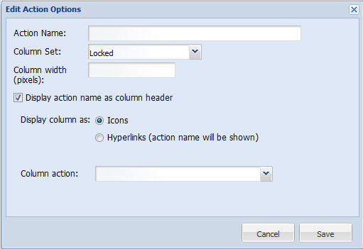 Add Action Column dialog