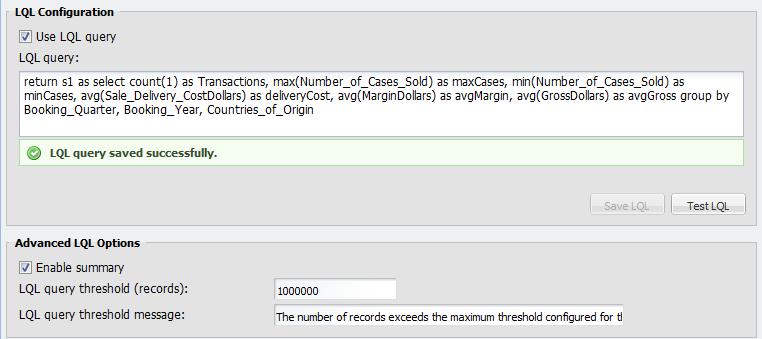 Results Table edit view - Advanced LQL Options
