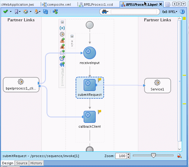 Adding the submitRequest invoke activity.