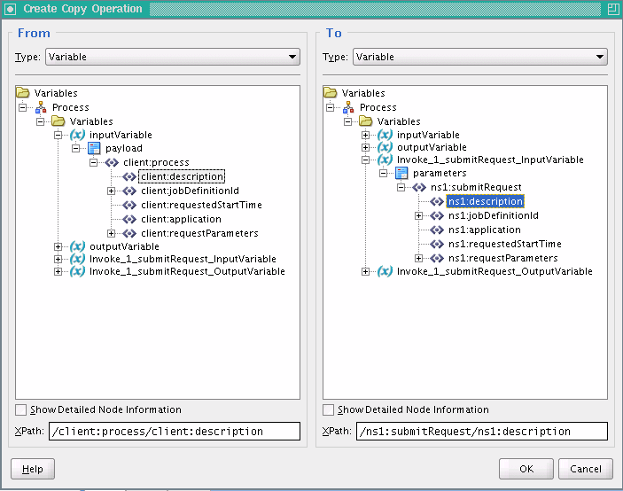 Copy operation for the description parameter