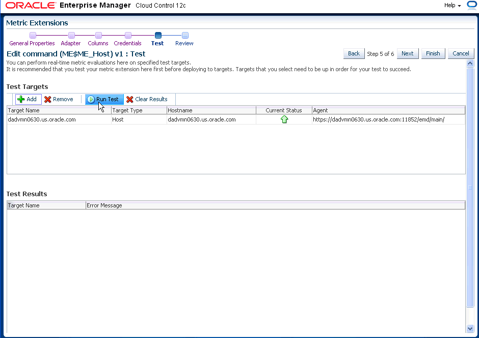 Graphic shows the test page with a single selected target