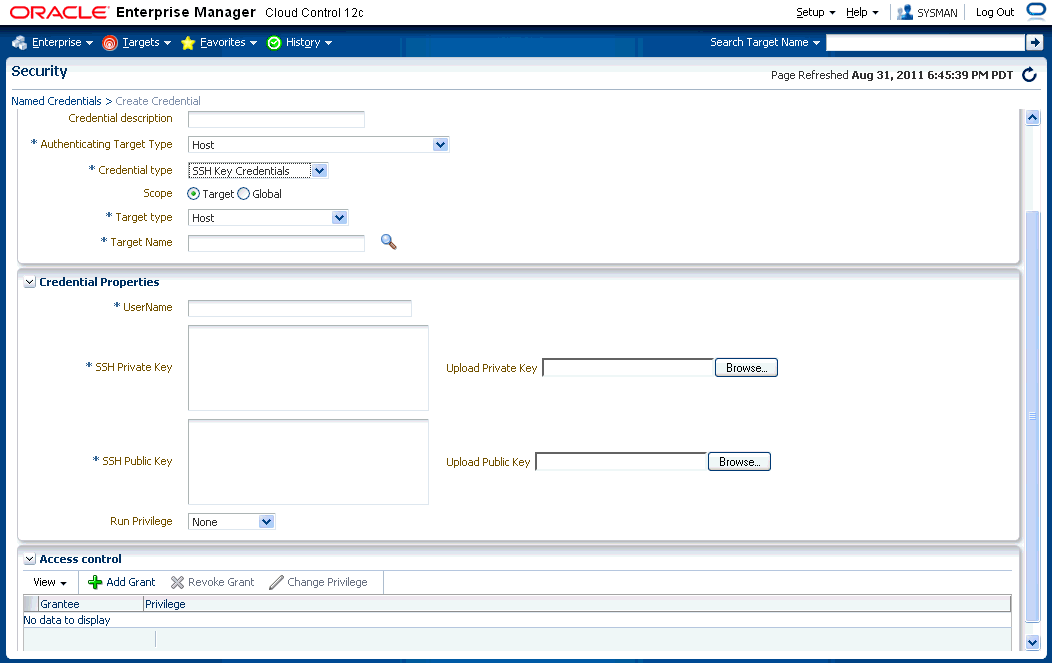 Graphic displays the SSH Credential properties.