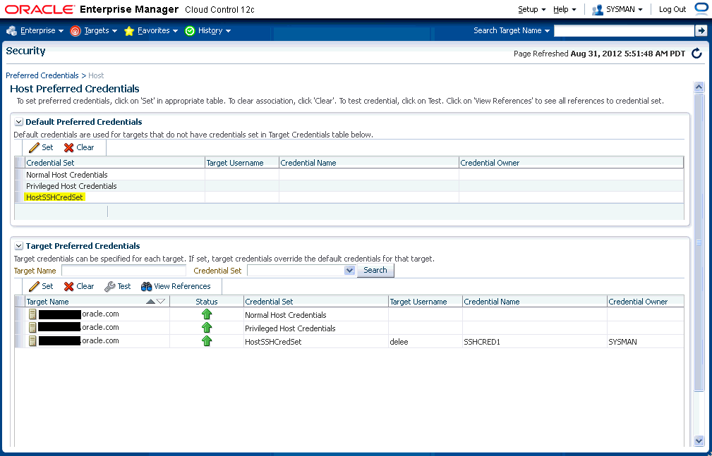 HostSSHCredSet shown as a default preferred credential