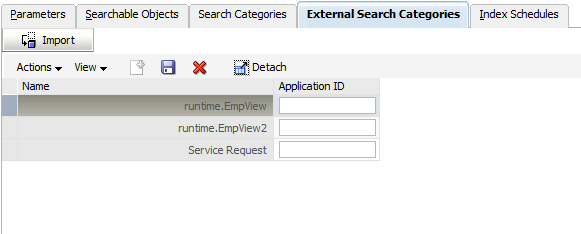 External Search Categories tab