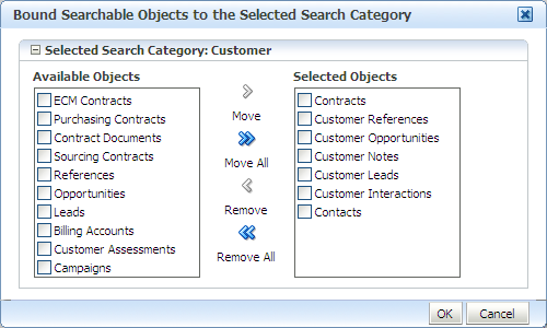 Bound SOs to the Selected Search Category dialog