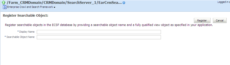 Register Searchable Object page