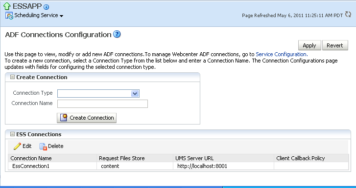 The ADF Connections Configuration page