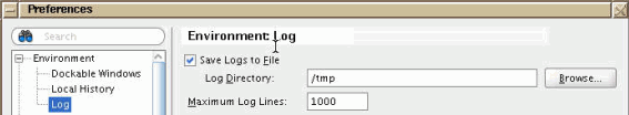 Preferences - Environment: Log