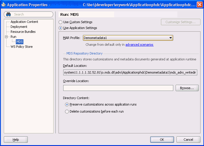 Setting the Run MDS Options