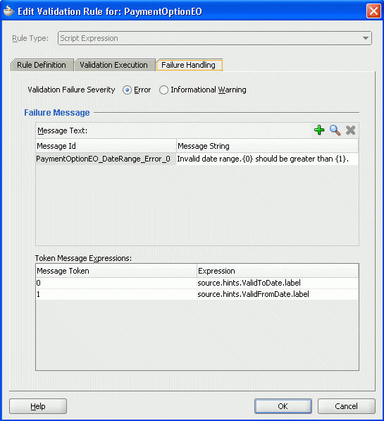 Using Message Tokens in a Failure Message