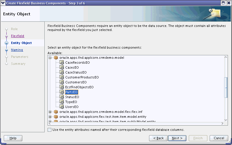 Business Components wizard - Entity Object page