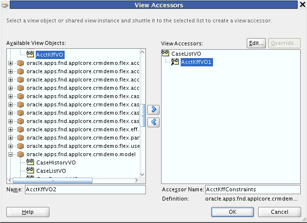 Code combination constraint view accessor