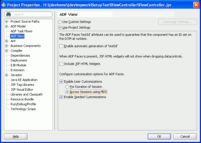Project Properties - ADF View