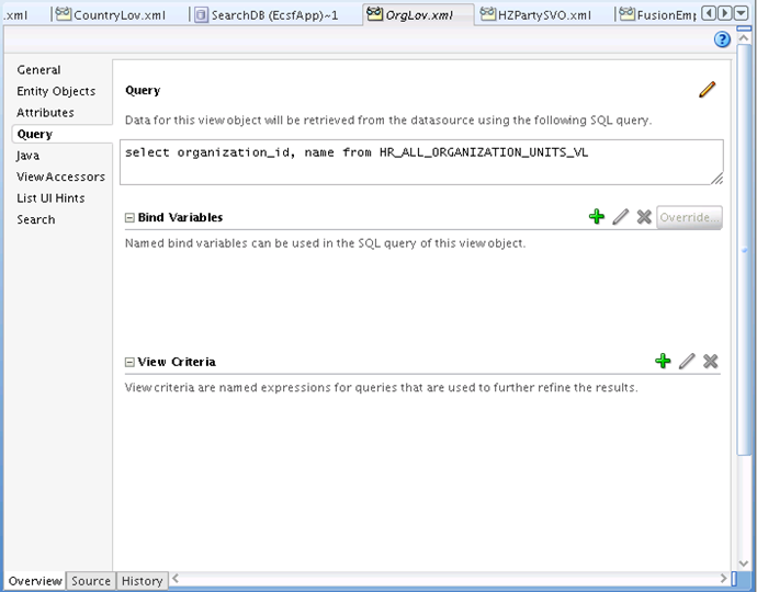 Query page showing the VL table