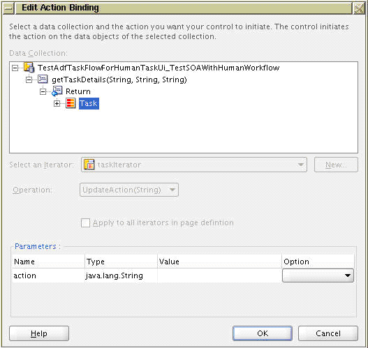 Edit Action Binding (UpdateActions) Dialog