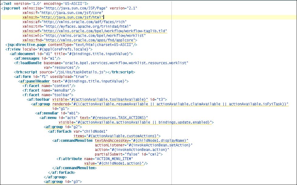 Source view of a sample .jspx page