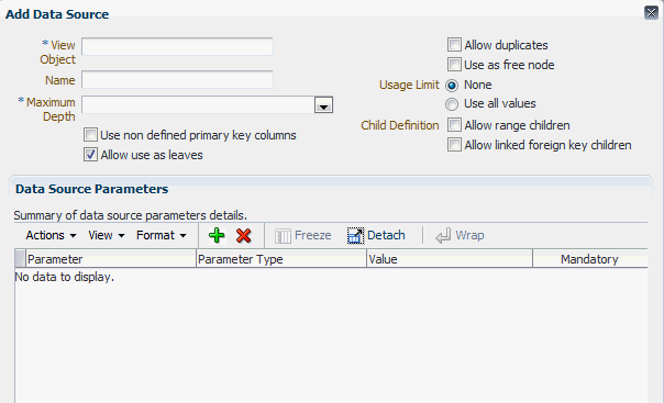 Choose Data Source Parameters window