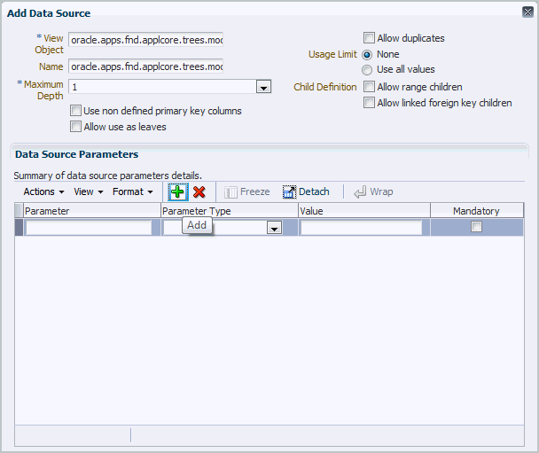 Data Source Parameters text-entry fields