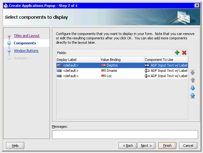 Select Components to Display Dialog