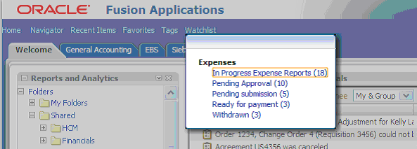 Example Watchlist Menu Drilldown