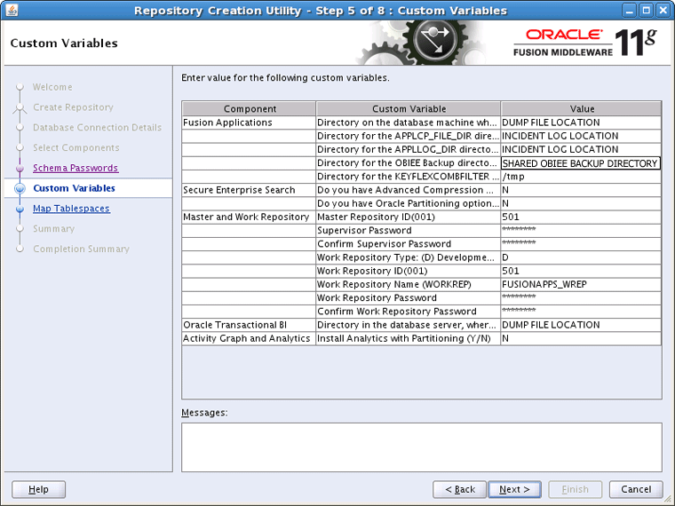Custom Variables Screen
