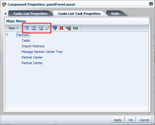 Toolbar on Tasks List Task Properties tab