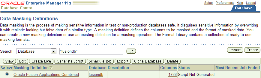 Masking Definition Table