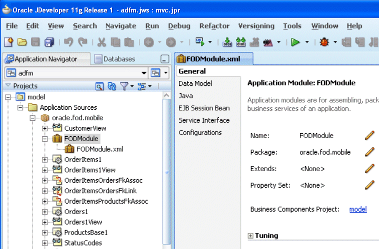 ADF Mobile project and its contents