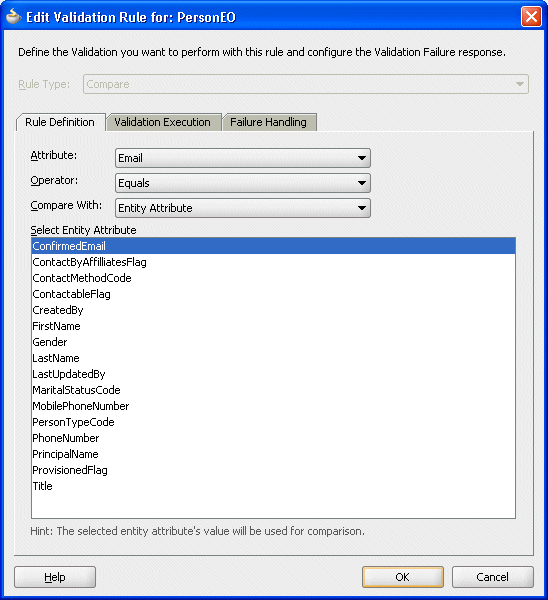 Image of compare validator using a view accessor attribute