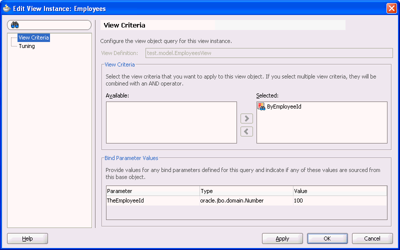 Edit View Instance dialog