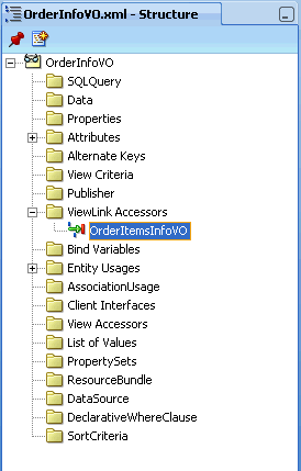 Structure window showing view link accessor