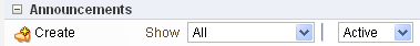Create button on an Announcements page