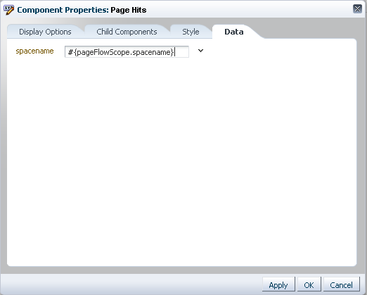 Data Panel in the Component Properties Dialog for a Table