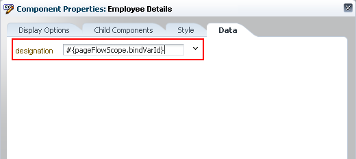 Data control bind variable in Data panel