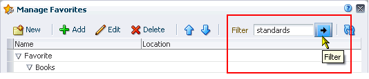 Filter feature in Manage Favorites dialog