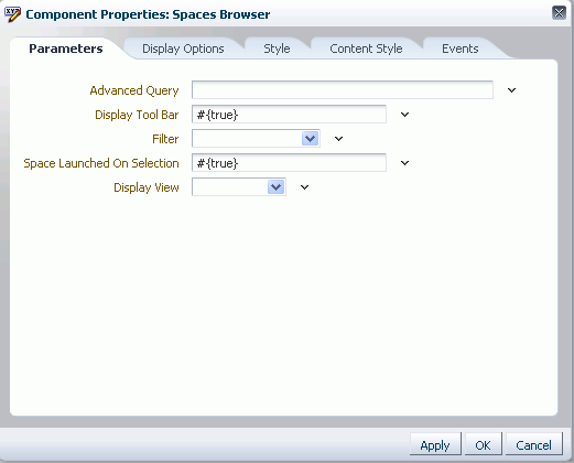 Spaces Browser Task Flow Component Properties