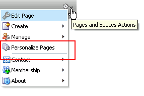 Page and Spaces Actions menu