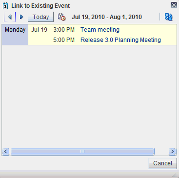 Existing events window