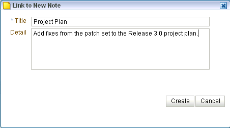 Link to New Note dialog box