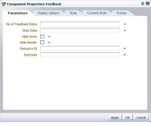 Feedback component properties dialog