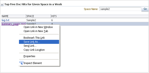 Table with hyperlinked document names