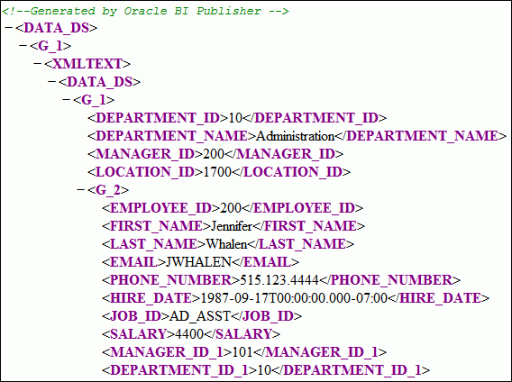 Sample data extract of data stored as CLOB