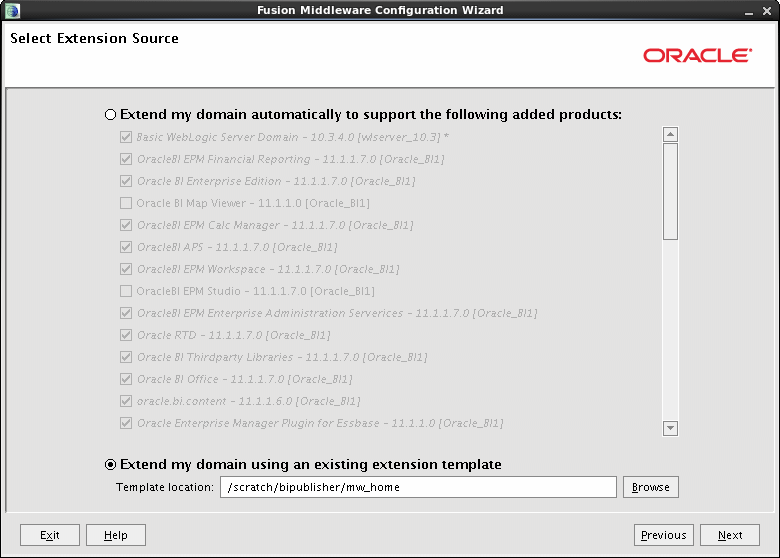 Select extension source screen