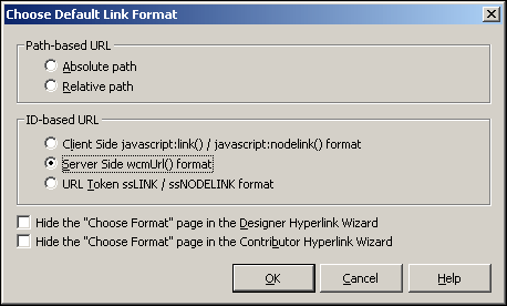 Choose Default Link Format dialog box