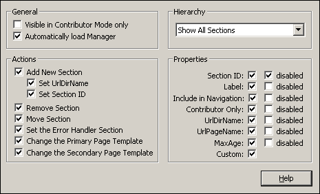 Manager Configuration Settings dialog