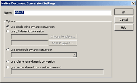Native Document Conversion Settings dialog box