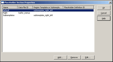 Placeholder Section Properties dialog box