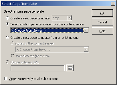 Select Page Templatedialog box