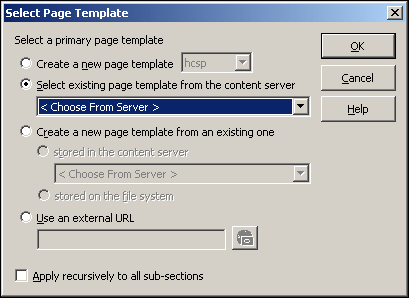 Select Layout Page dialog box