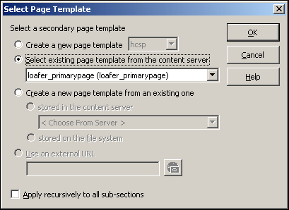 Select Page Template dialog box